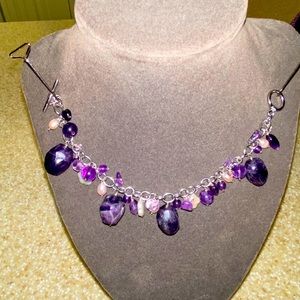 Amethyst freshwater pearl and silver bracelet 7.5i